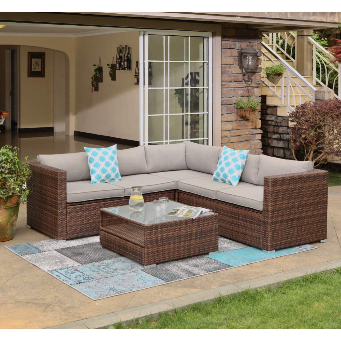 Set All-Weather Wicker Sofa w Thick Cushions
