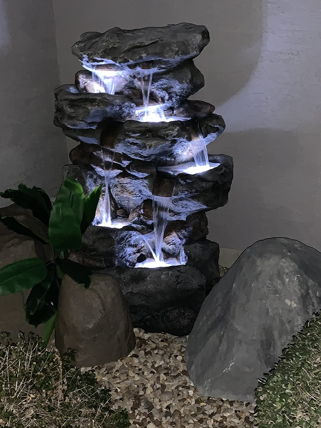 Rainforest Rock Tiered LED Lights Floor Fountain