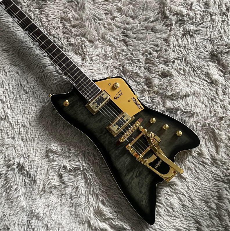 Thunderbird Black Quilted Maple HH Pickups Gold Hardware 6 strings New