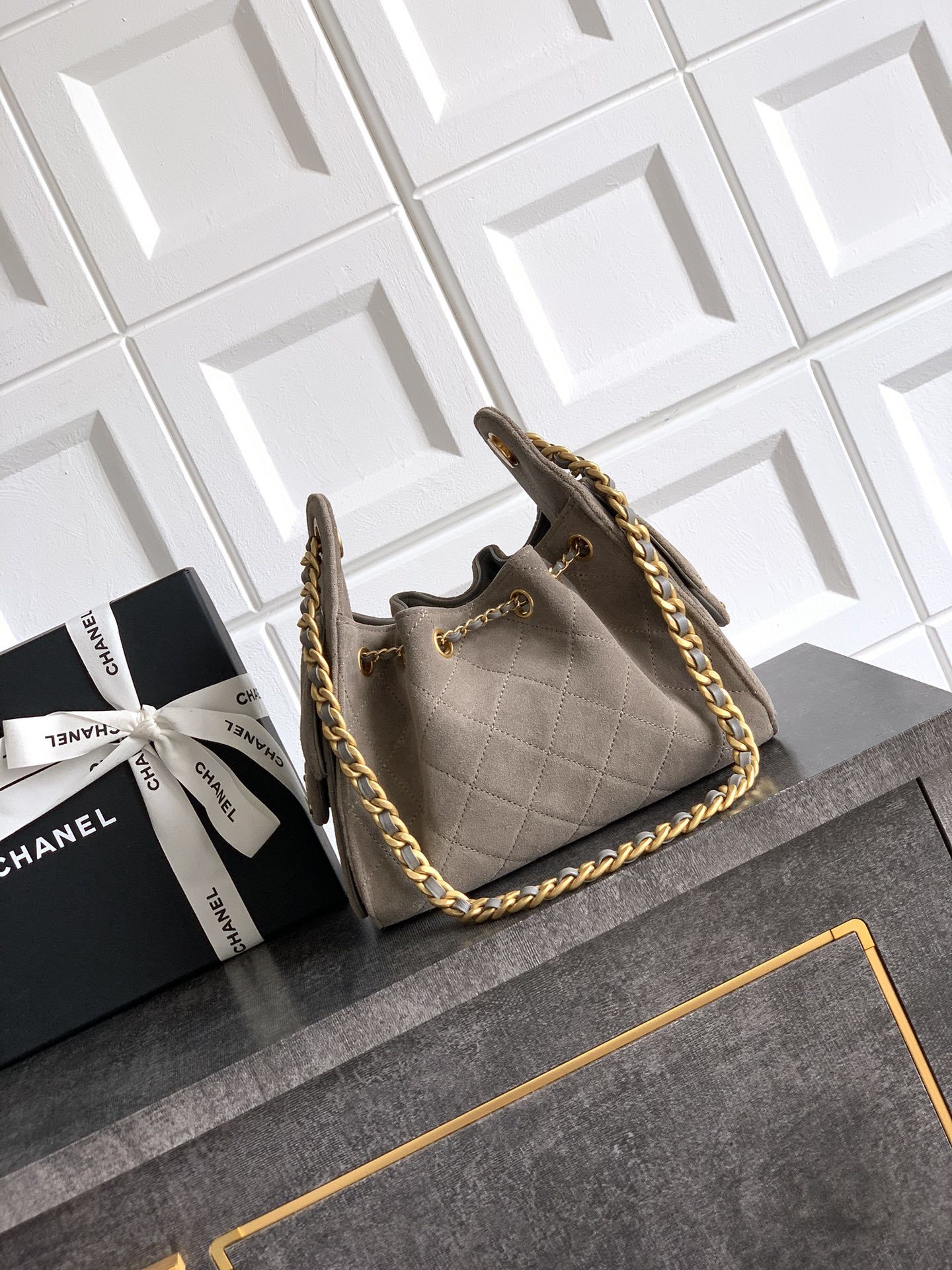 Chanel Mini Hobo Brown Suede Bag detail 2