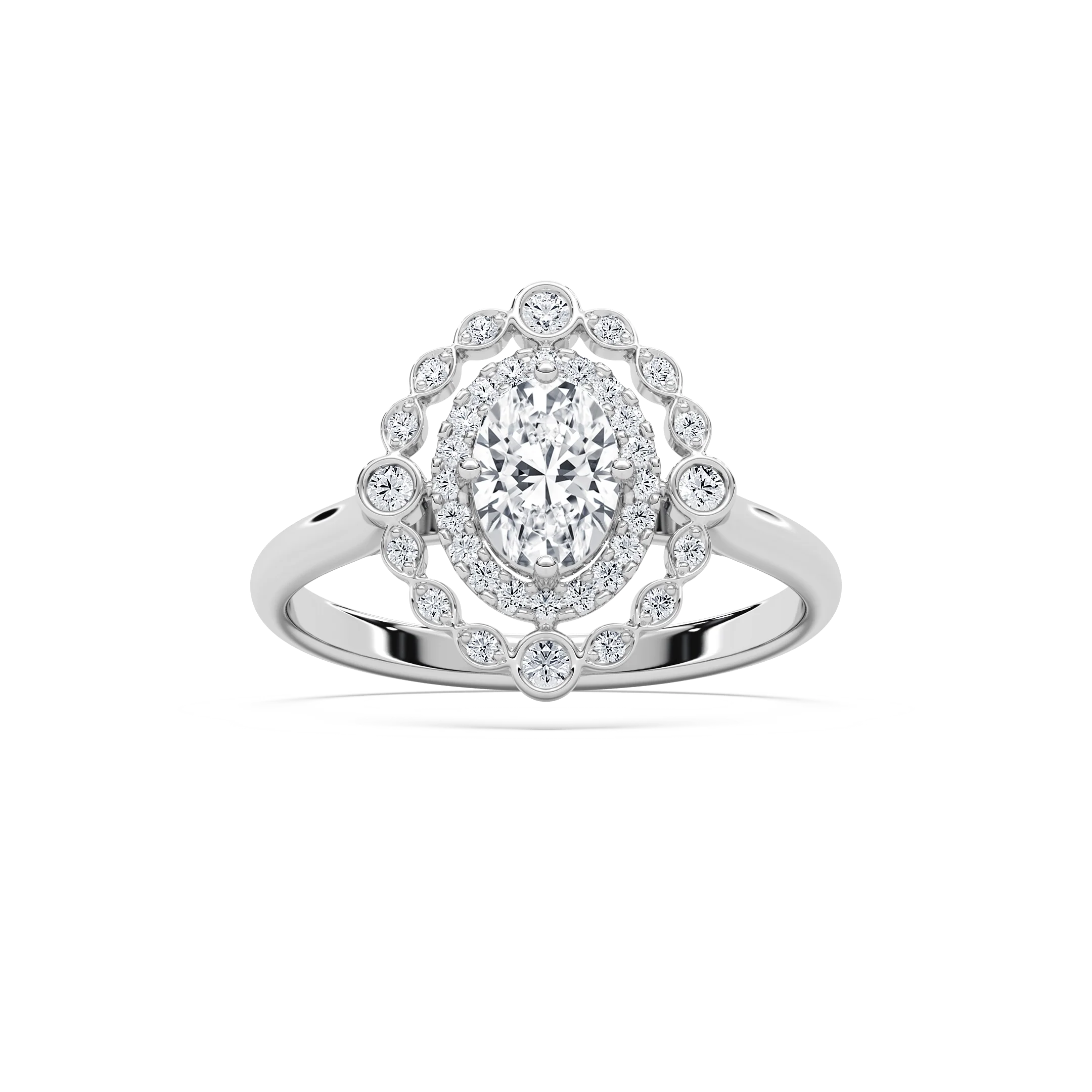 Naida 7/8 ctw Oval Lab Grown Diamond Petite Antique Halo Promise Ring