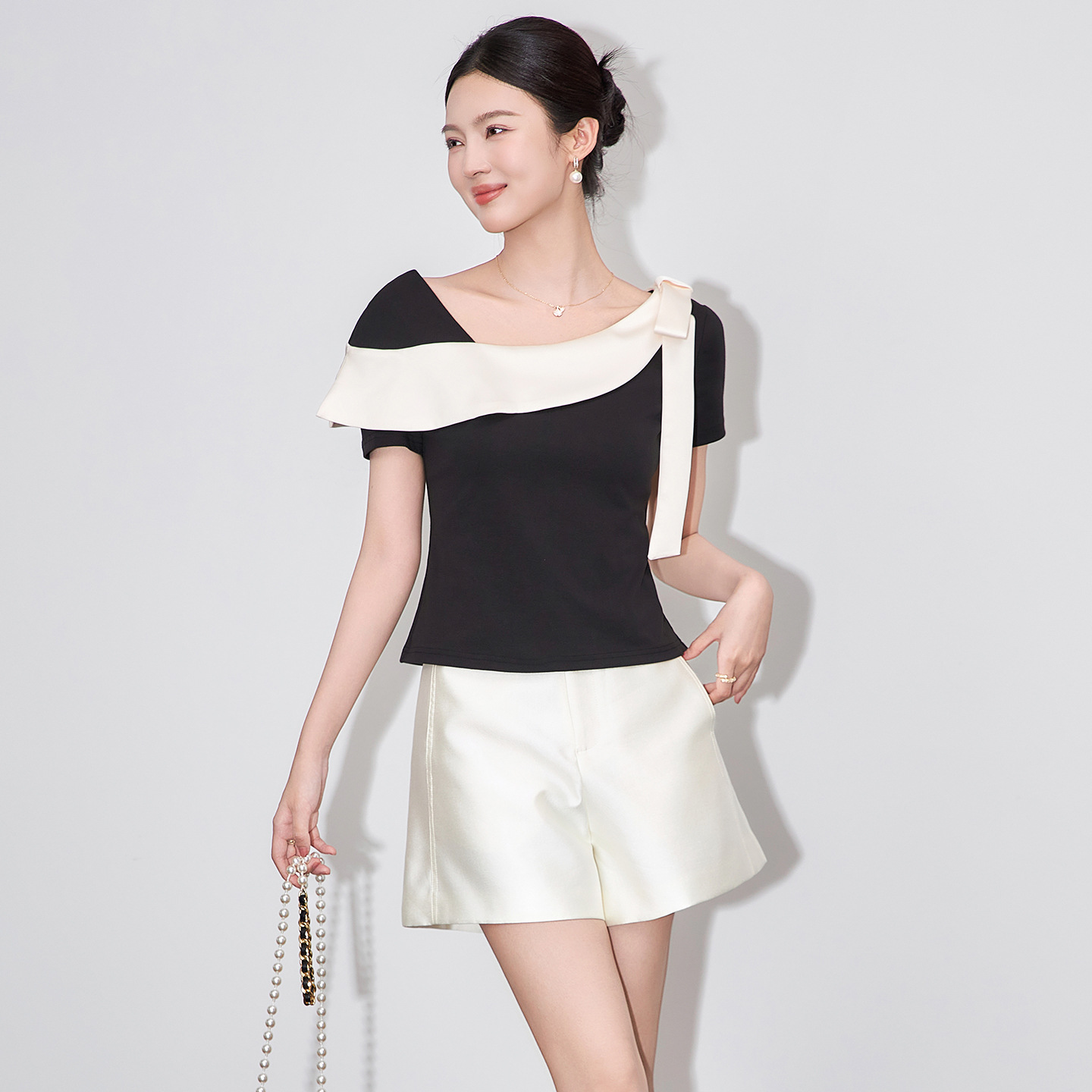 Summer Style Slim Fit Short Sleeve T-Shirt Women's Casual Comfortable Asymmetrical Color Block Commute Elegant Personality