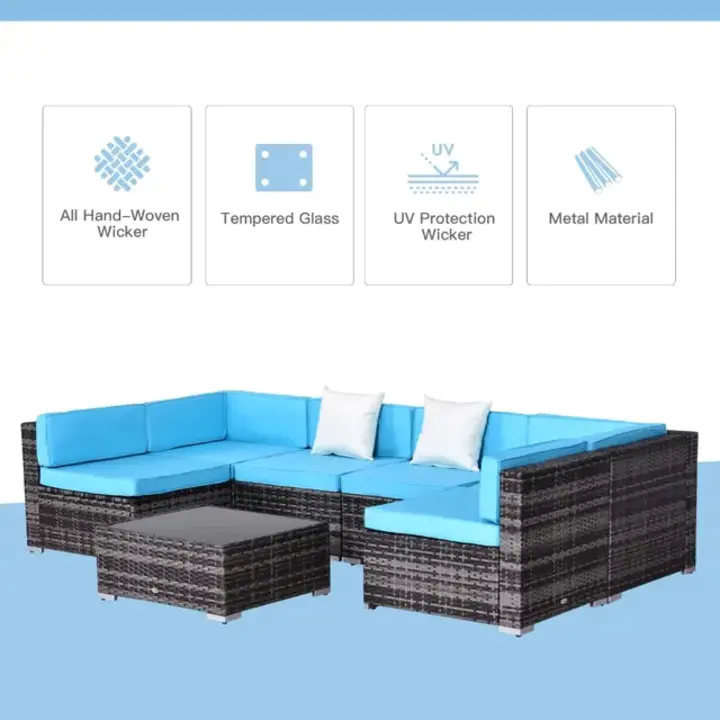 7 Piece Rattan Sofa Set Furniture Patio Set