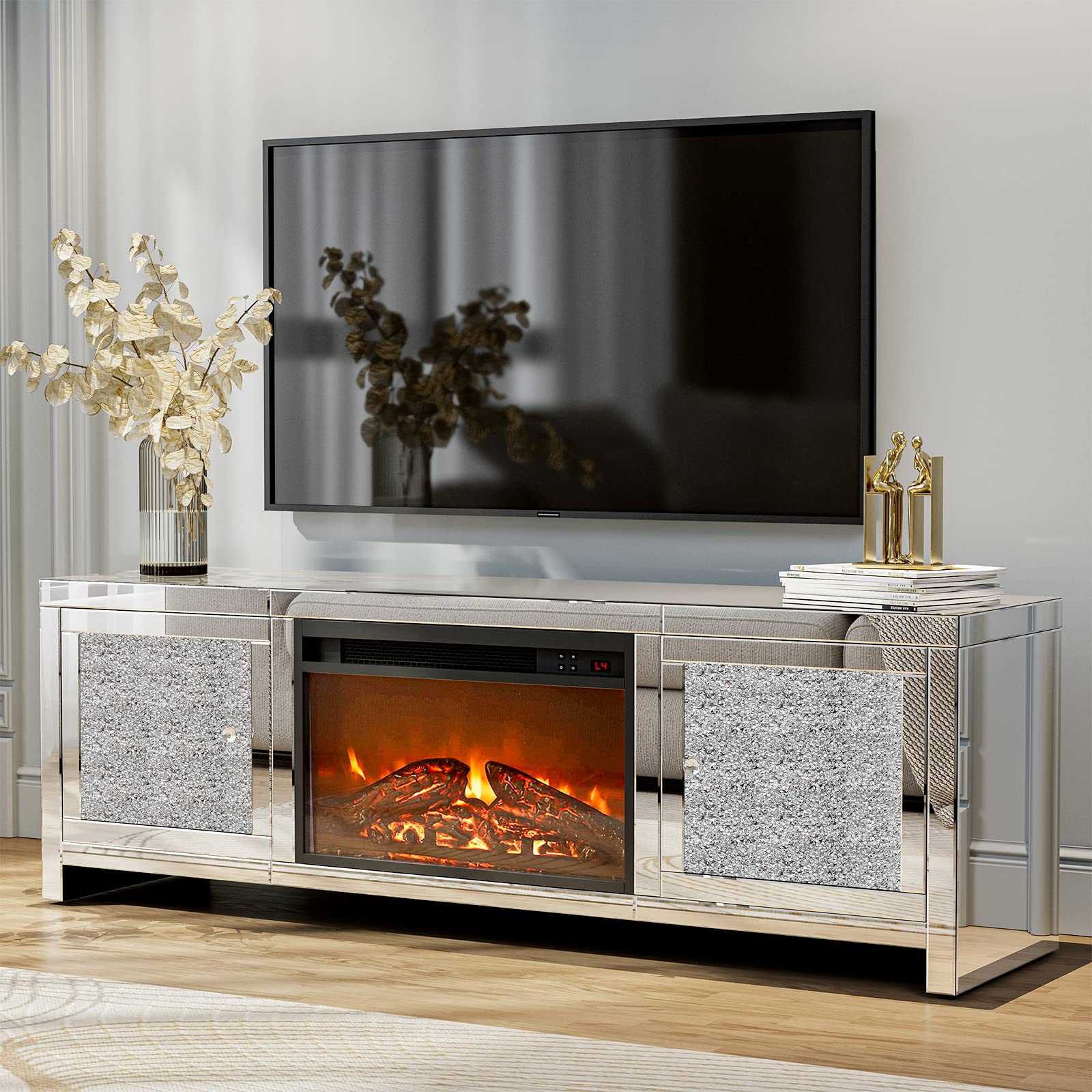 Mirrored Fireplace TV Stand