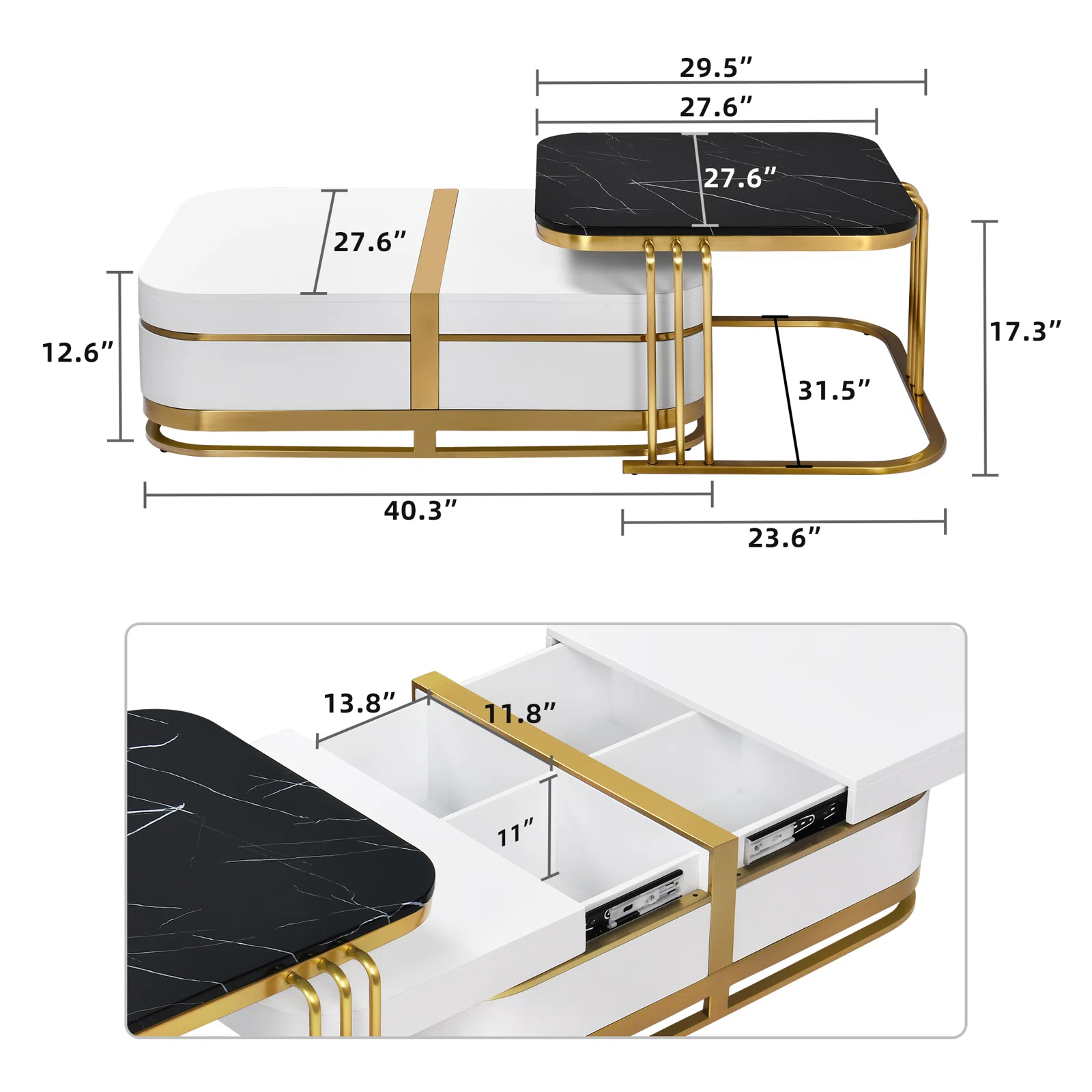 Rectangular Nesting Coffee Table with Storage for Living Room