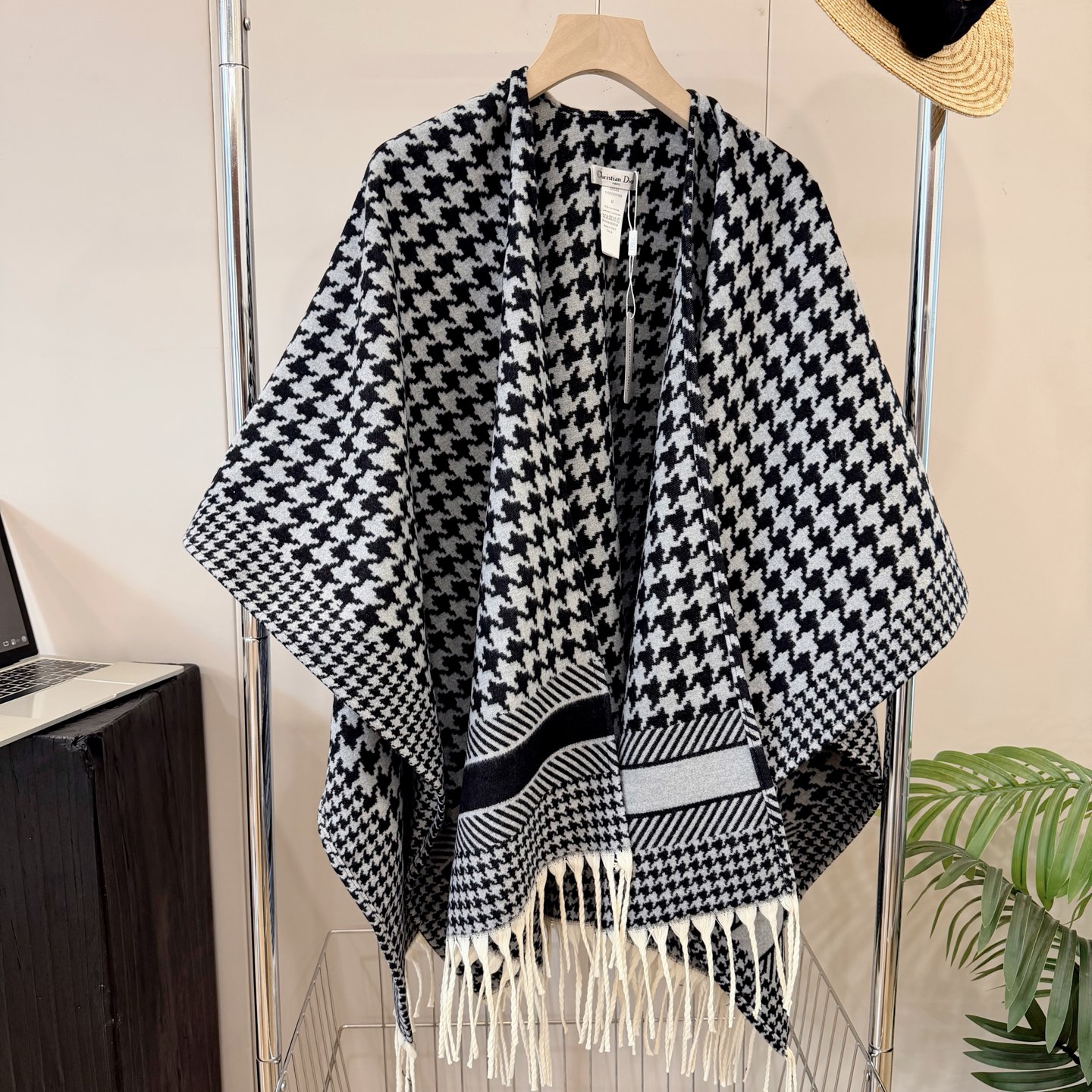 Dior Houndstooth Cashmere Shawl Black and Grey product images