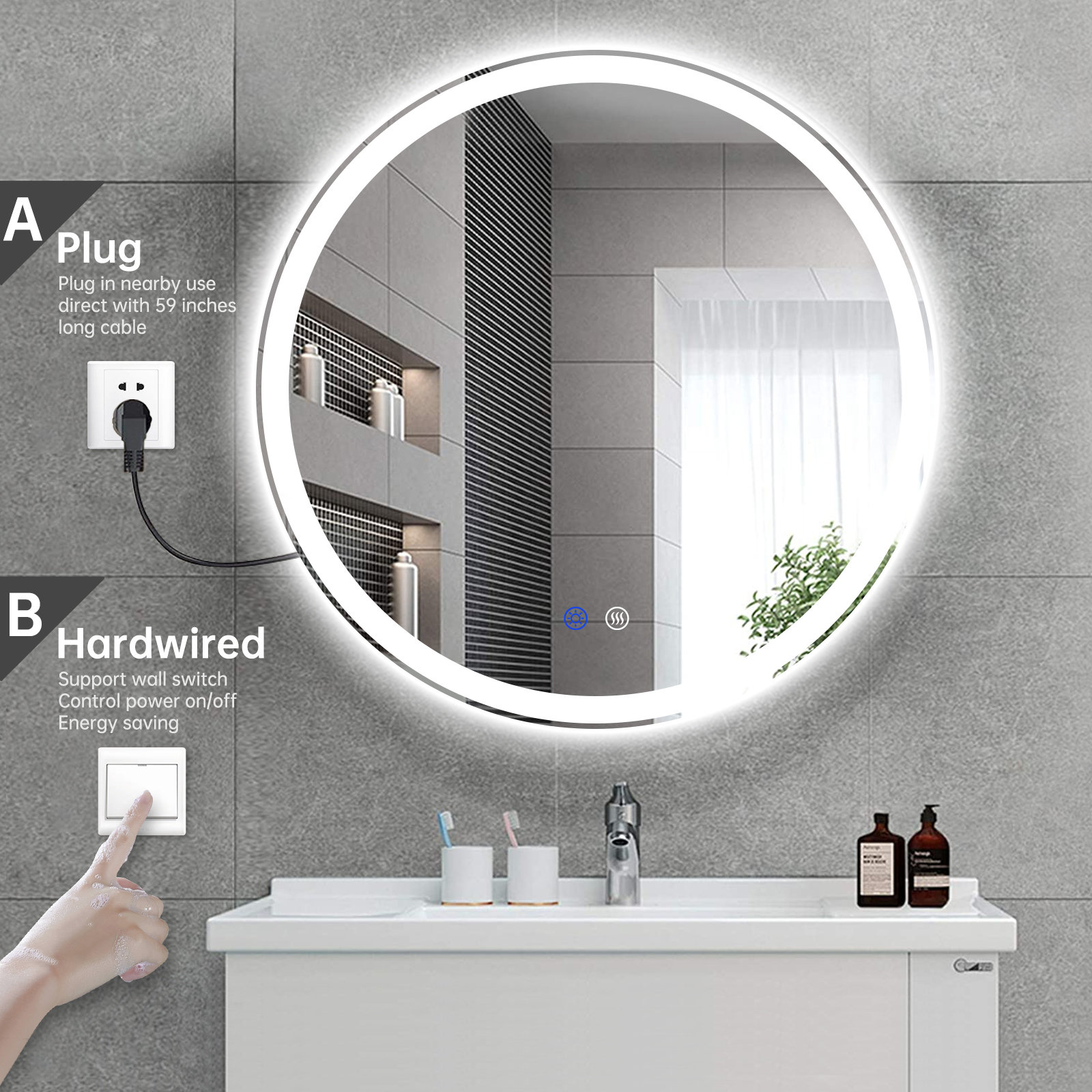 Modern & Contemporary Lighted Fog Free Round Bathroom / Vanity