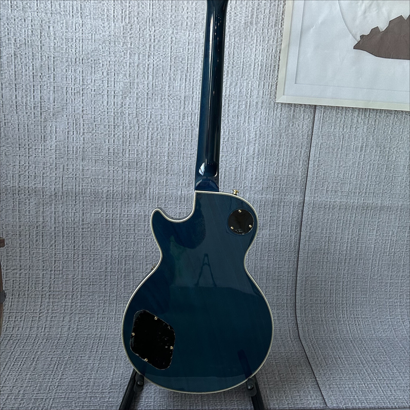 LP Blue Electric Guitar Gold Parts Black Pickguard Fixed Bridge 6 Strings