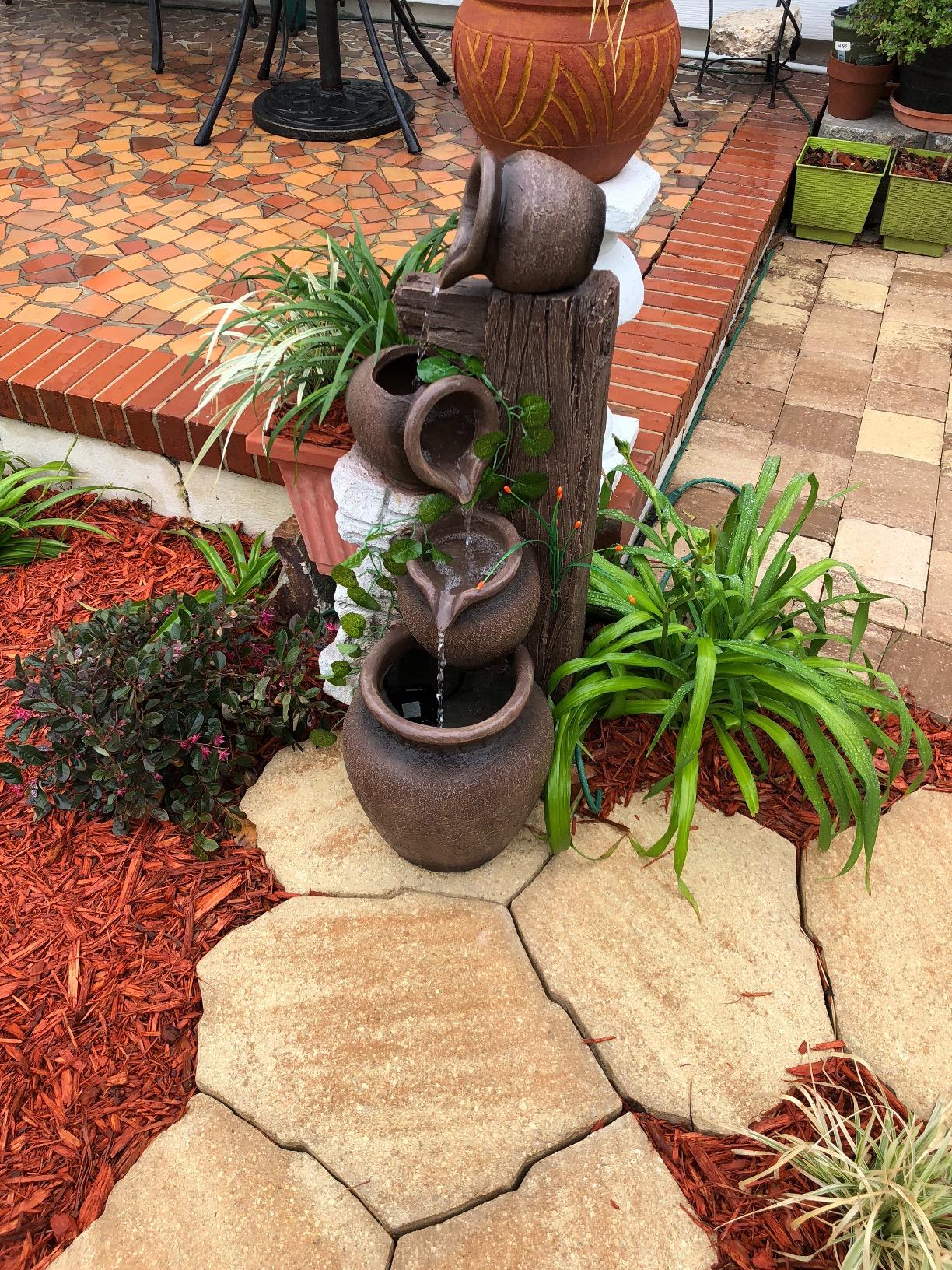 Cascading Rustic Floor Three Jugs Fountain