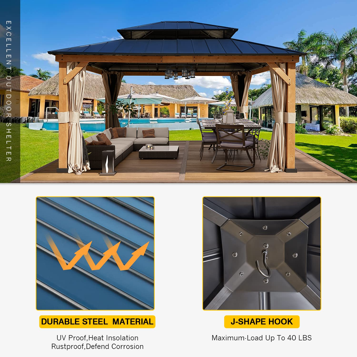 13'x15' Cedar Wood Gazebo