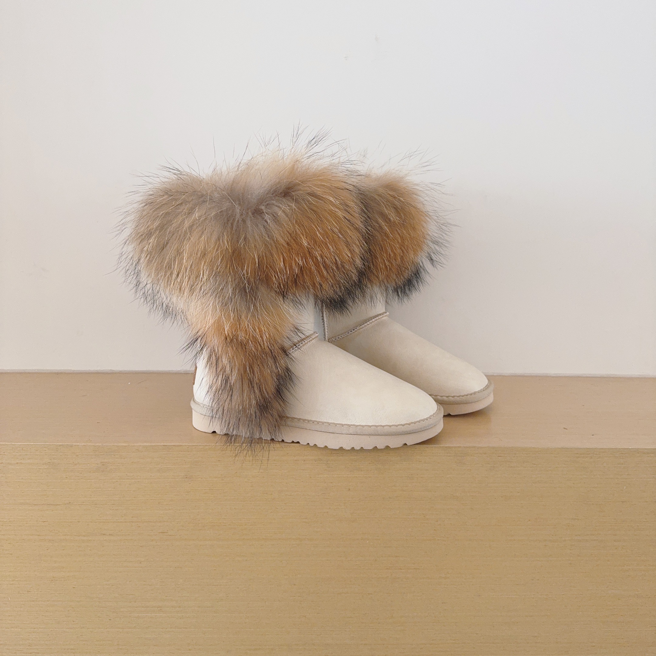 5825 Genuine Fur Trim Mid-Calf Boots