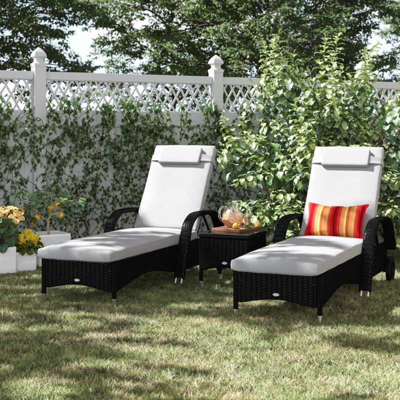 Patio Wicker Chaise Lounge Chair Set