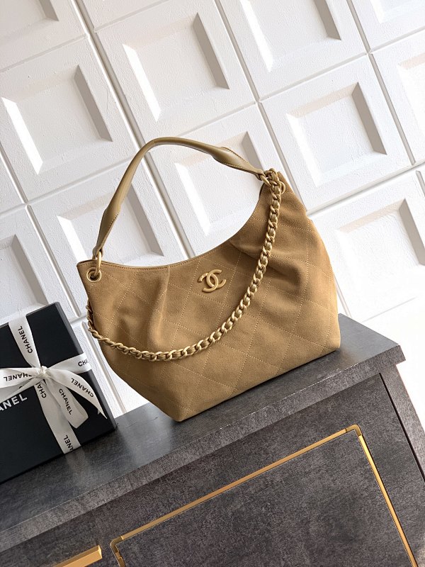 Chanel Suede Hobo Bag Camel Mini