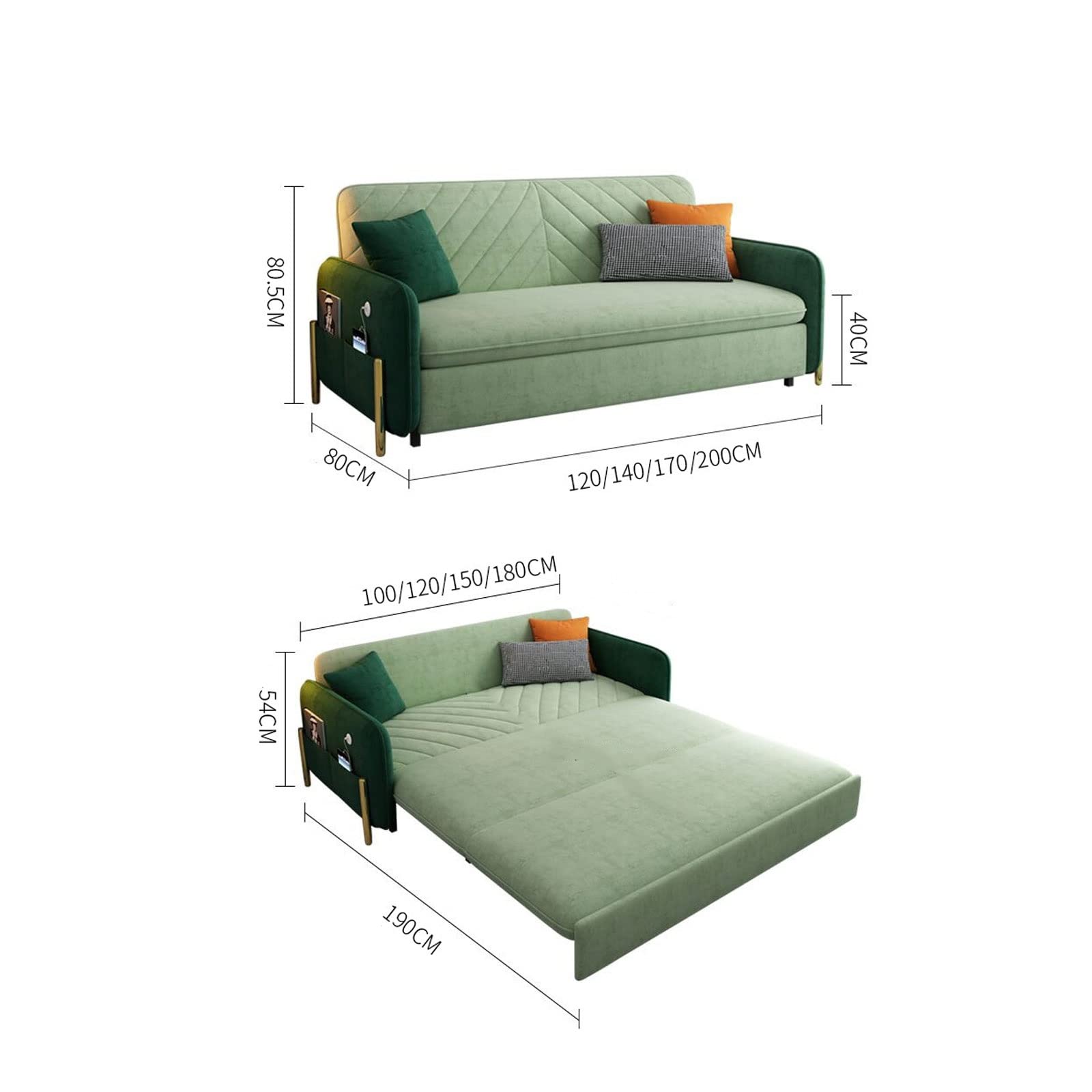 King Bed Sofa Green Upholstered Convertible Sofa