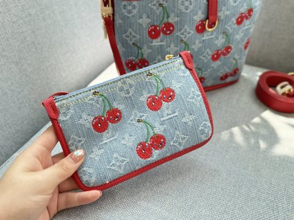 Louis Vuitton x Takashi Murakami Neverfull Inside Out BB Monogram Cherry Denim