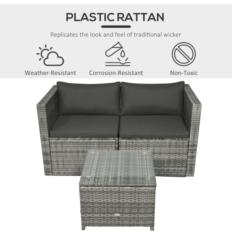 3 Pieces Patio PE Rattan Bistro Set Cushioned Armchair Sofa and