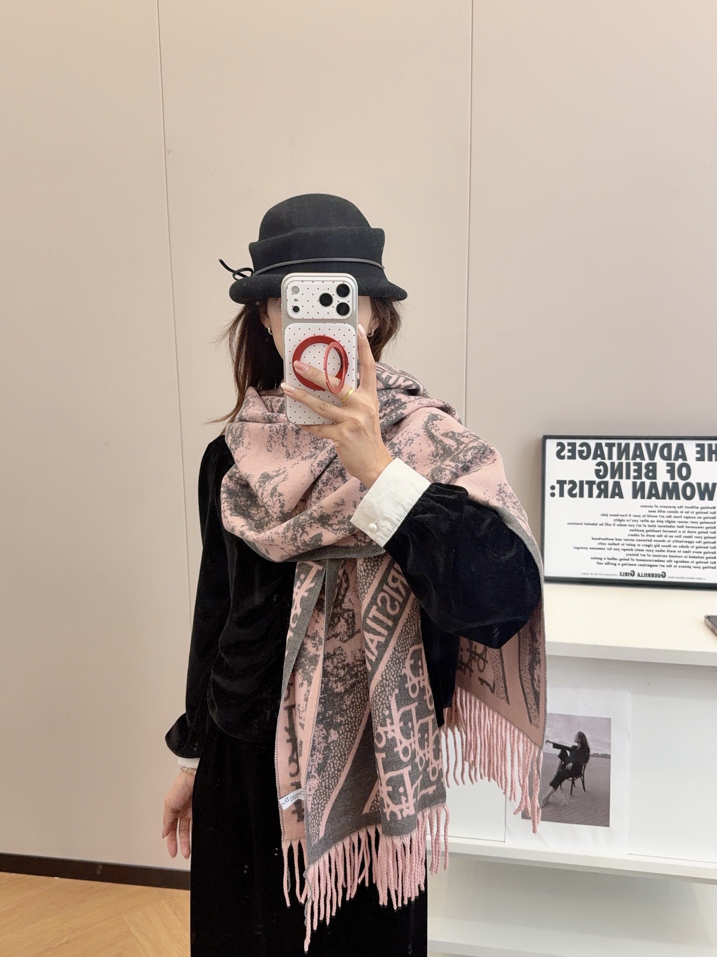 Dior Toile Print Shawl Grey and Pink 180 x 60 cm
