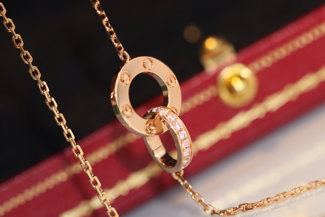Cartier Love full diamond double ring necklace