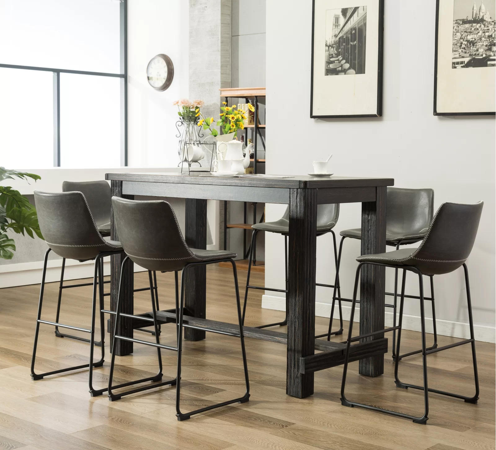 Bamey 6 - Person Bar Height Solid Wood Dining Set