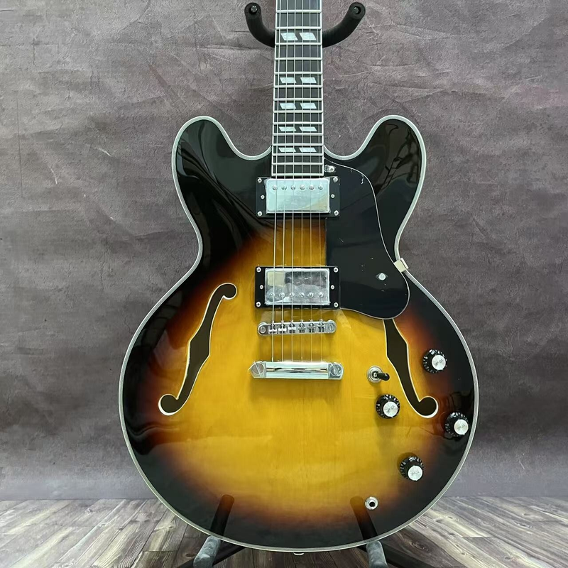 Custom ES-335 Electric Guitar Semi-Hollow Body Caramellato sunburst maple body