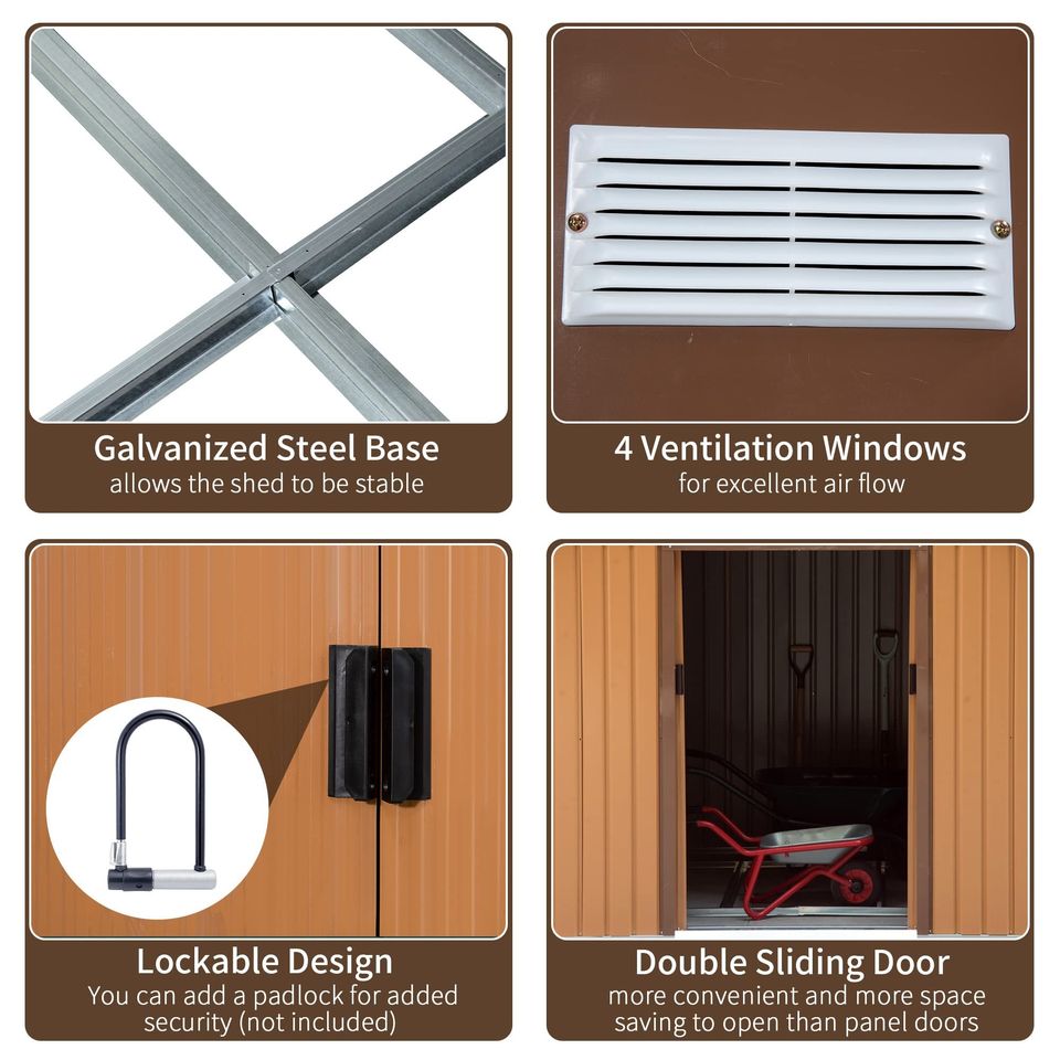 Outdoor garden storage shed Metal tool storage double doors
