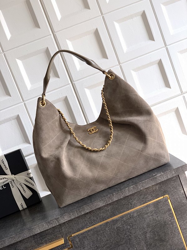 Chanel Suede Hobo Bag Stone