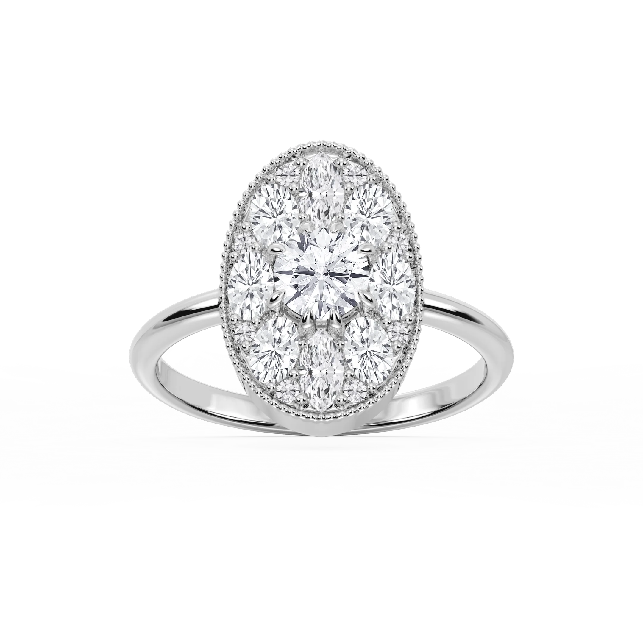 Nellie 1 ⅓ ctw Oval, Marquise, and Round Lab Grown Diamond Multi Shape Halo Vintage Promise Ring