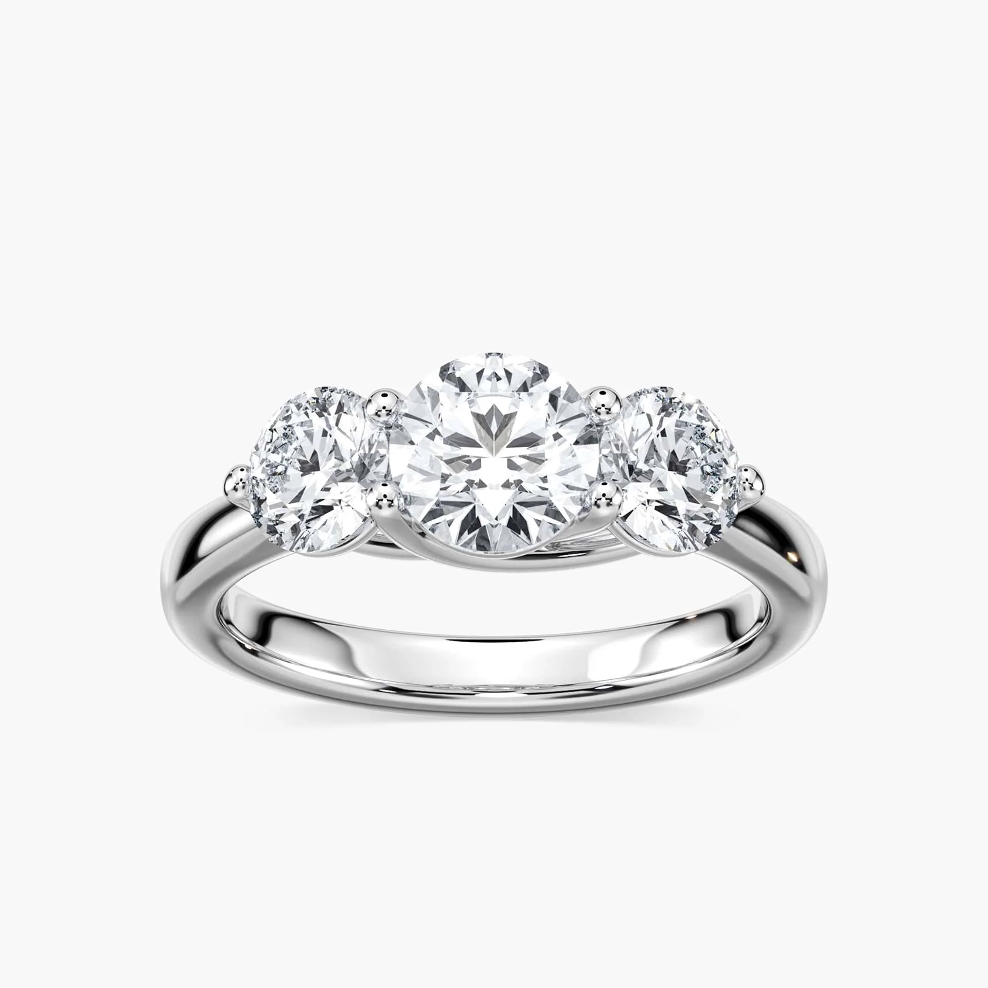 Alexis Round Lab Grown Diamond Trellis Three Stone Engagement Ring