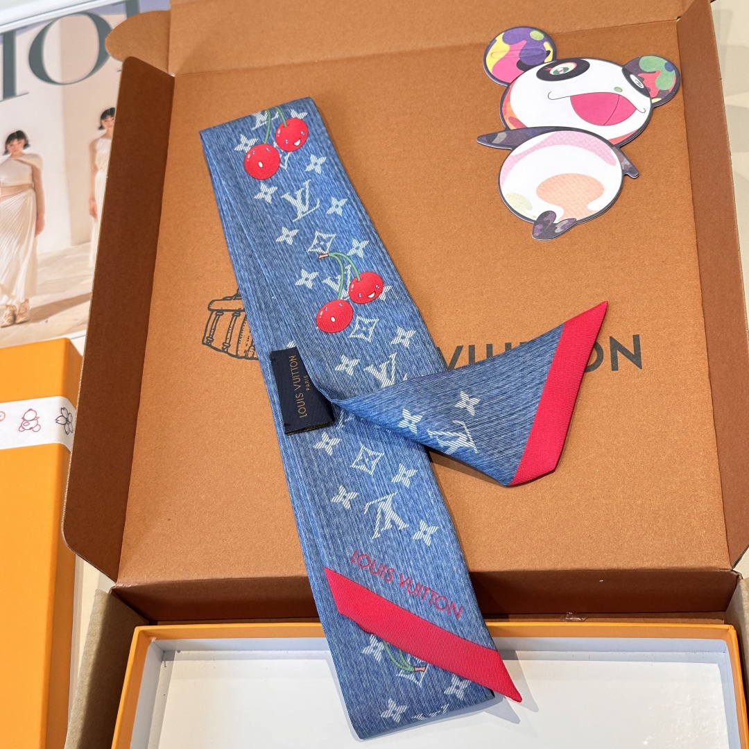 LV Takashi Murakami Peach Silk Scarf twilly