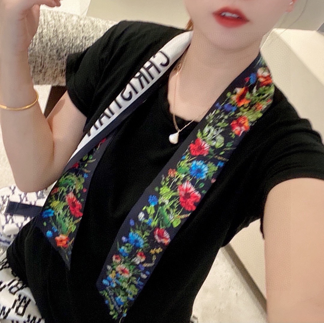 Dior Floral Print Mitzah Scarf Black and Blue product images
