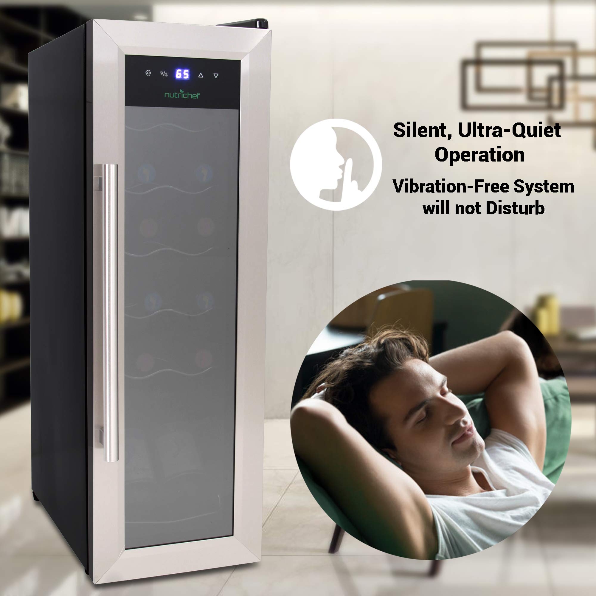NutriChef PKCWC12 12 Bottle Cooler Refrigerator White and Red