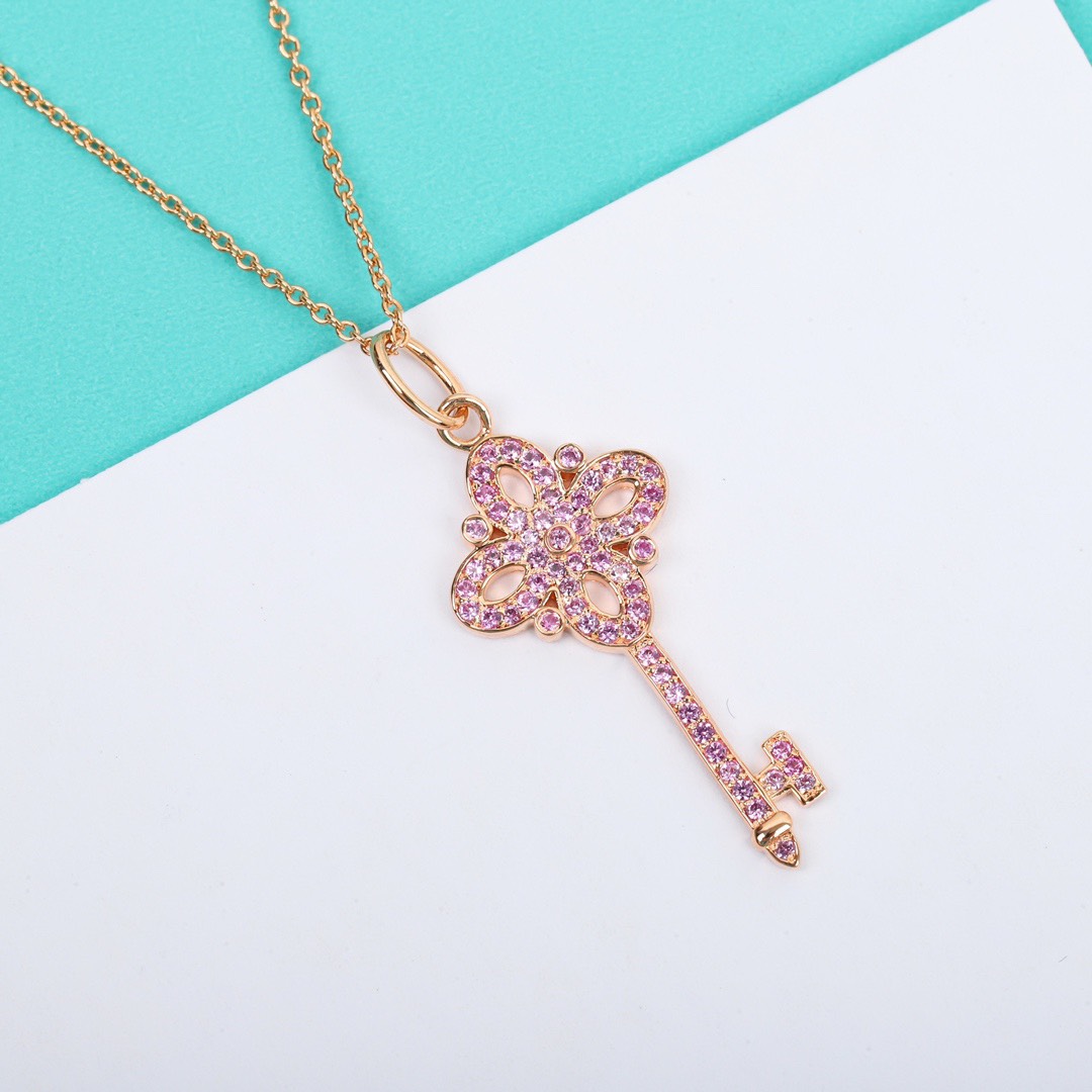 Tiffany & Co. Victoria Key Pendant Pink Sapphire Pave Rose Gold Necklace