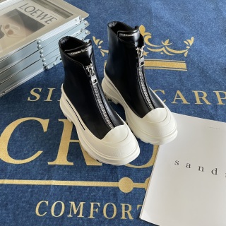 Alexander McQueen Tread Slick Zip‑Front Leather Ankle Boots