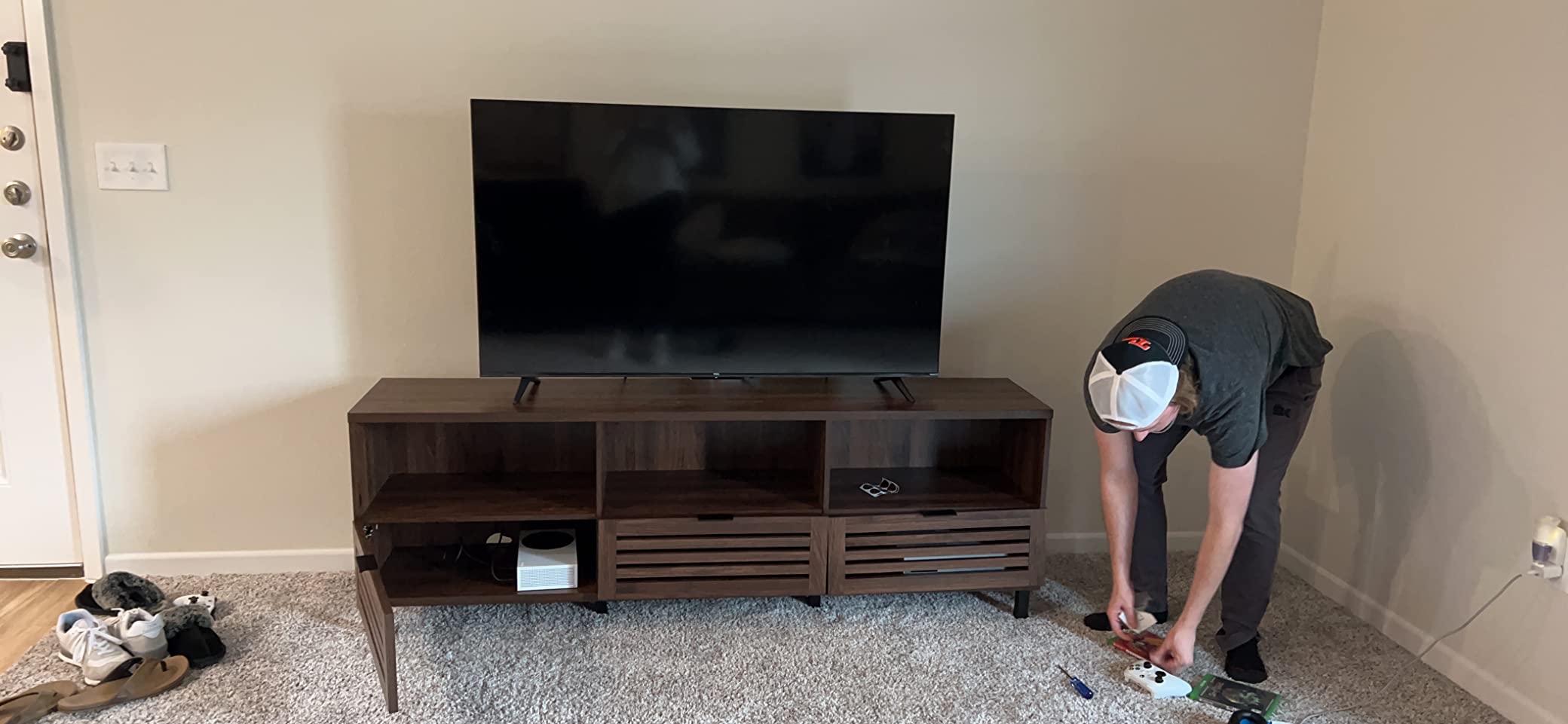 Modern Slatted Wood TV Stand for TV's up to 80" TV Stand for