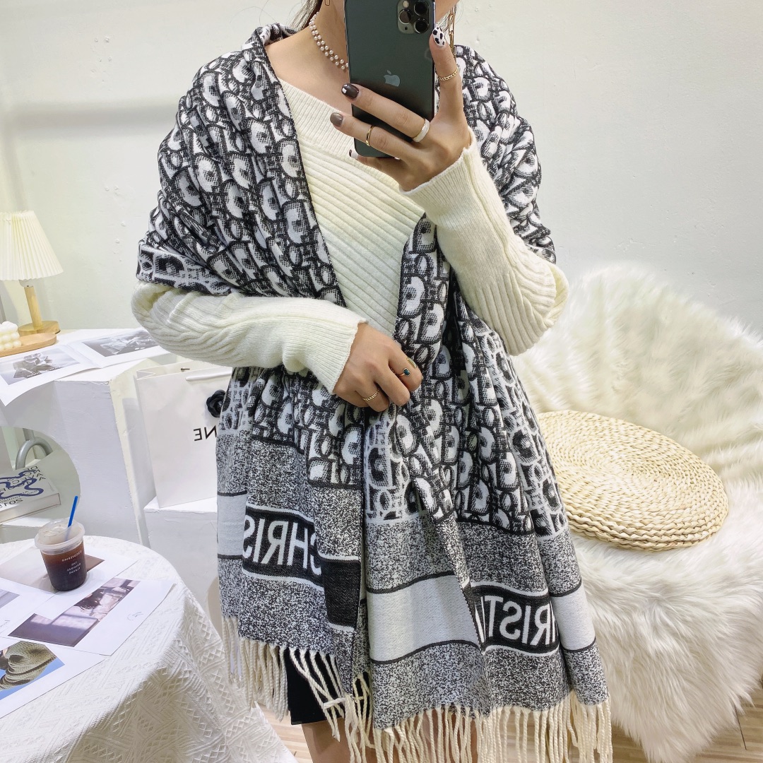 Dior Oblique Cashmere Scarf Grey and Brown product images