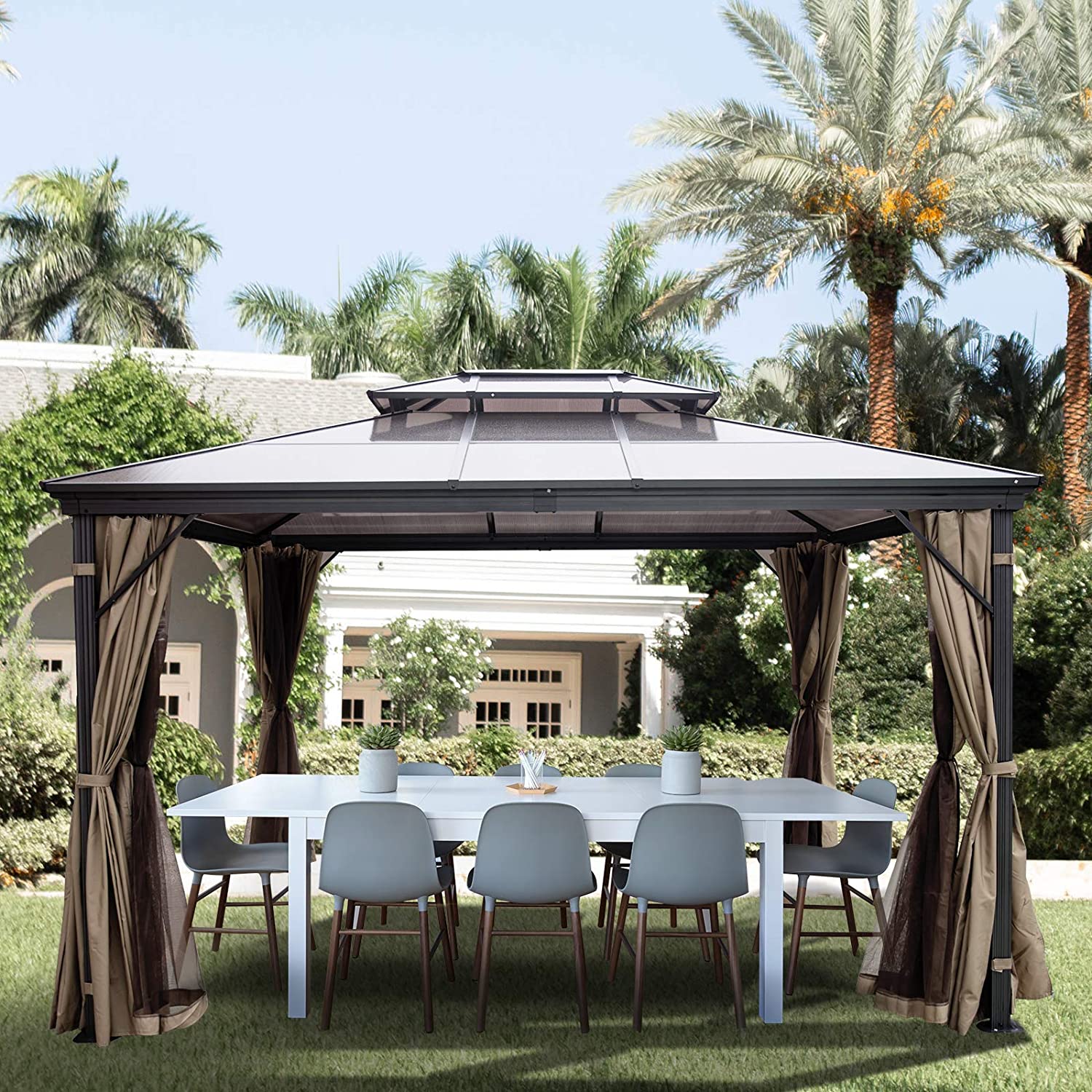 Hard Top Gazebo 10' x 12' with Netting - Metal Gazebo