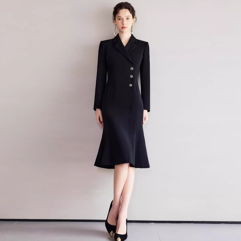 Women's Long Sleeve Blazer Dress Autumn Solid Notched Collar Dress Shoulder Elegant Commute Female Dresses