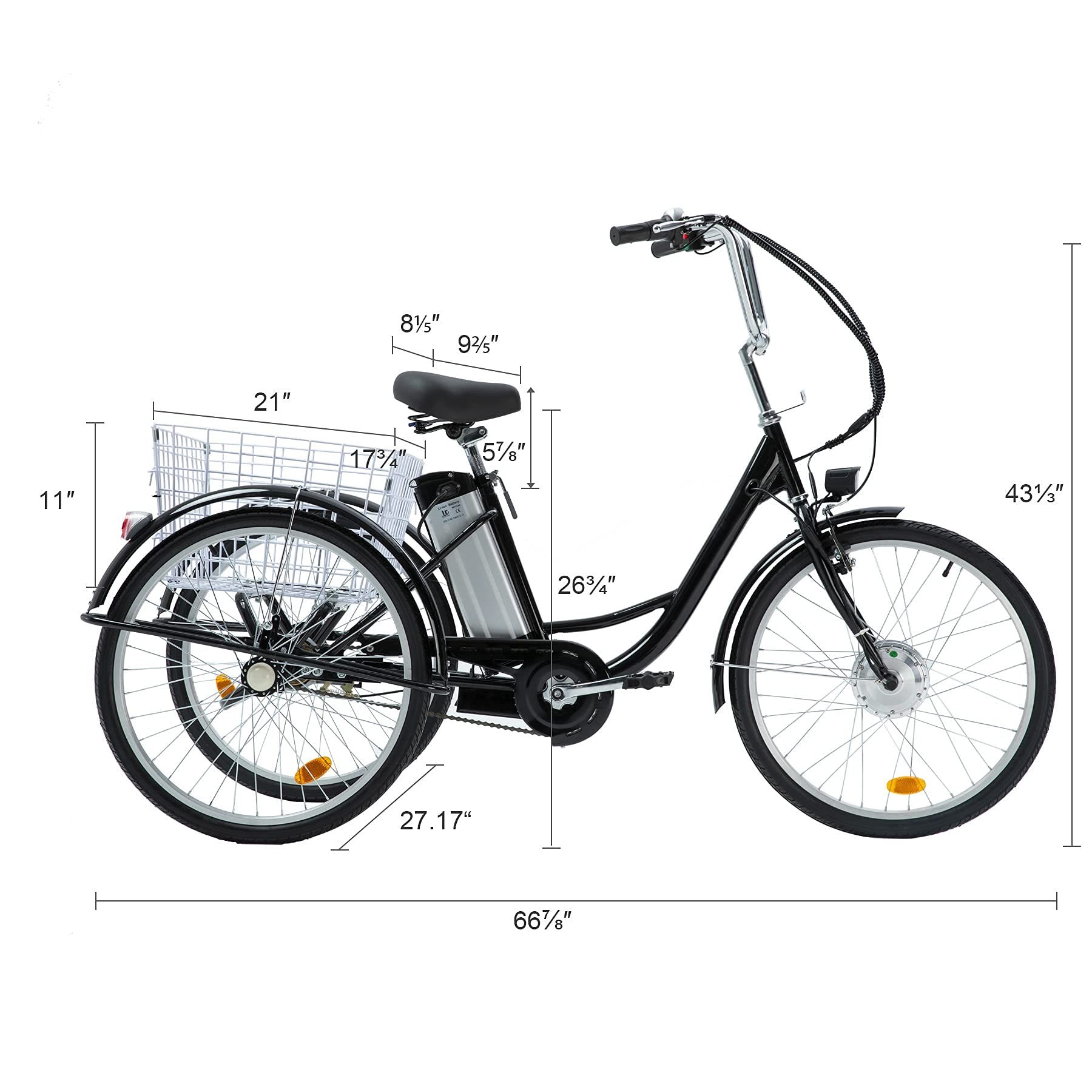 3 Wheel Electric Bike for Adults with 250w Motor