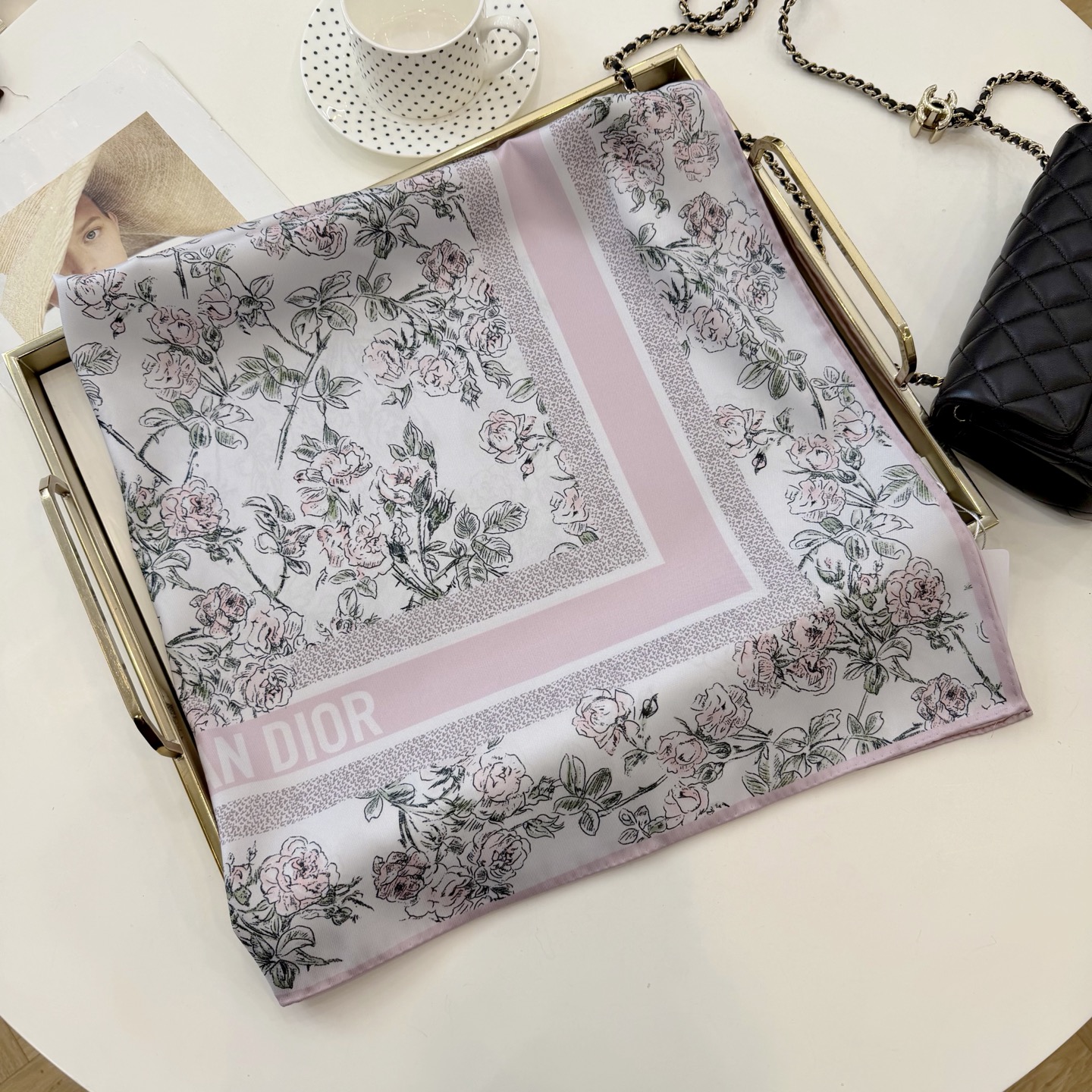 Dior Toile Print Silk Scarf Pink and Green product images