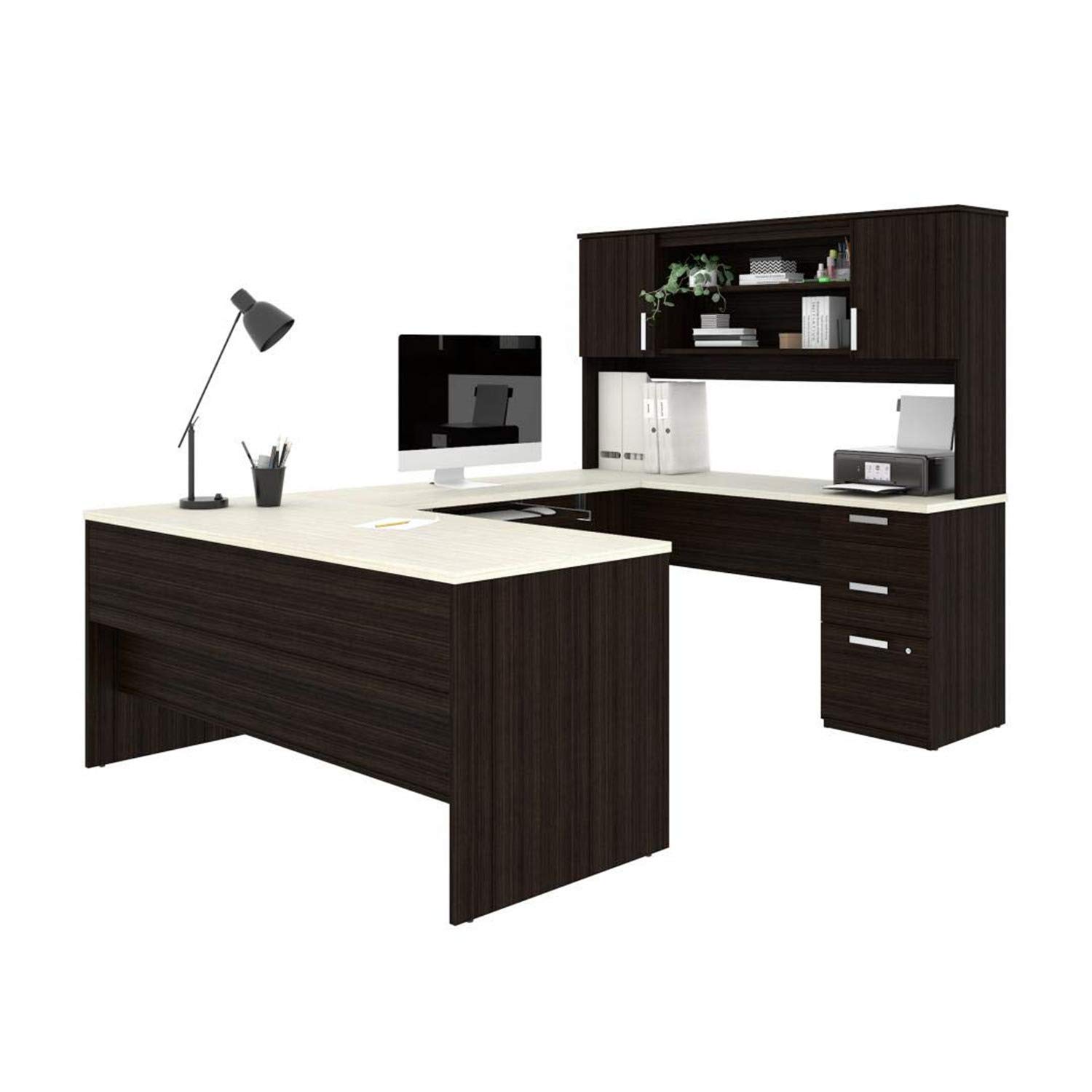 Bestar Ridgeley U-Shaped Executive Desk with Pedestal and Hutch
