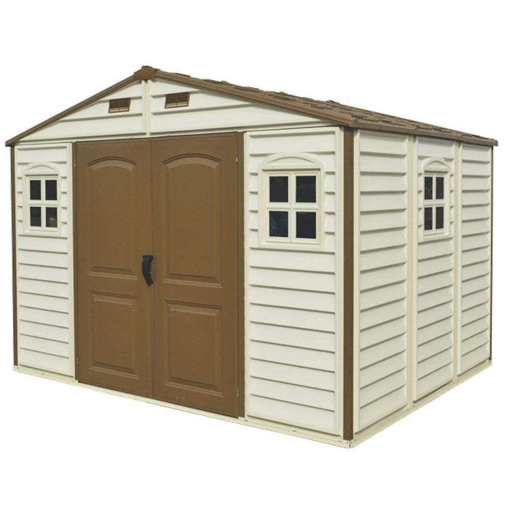 10x8 Feet V2 Wood Side Vinyl Shed - Ivory/Brown