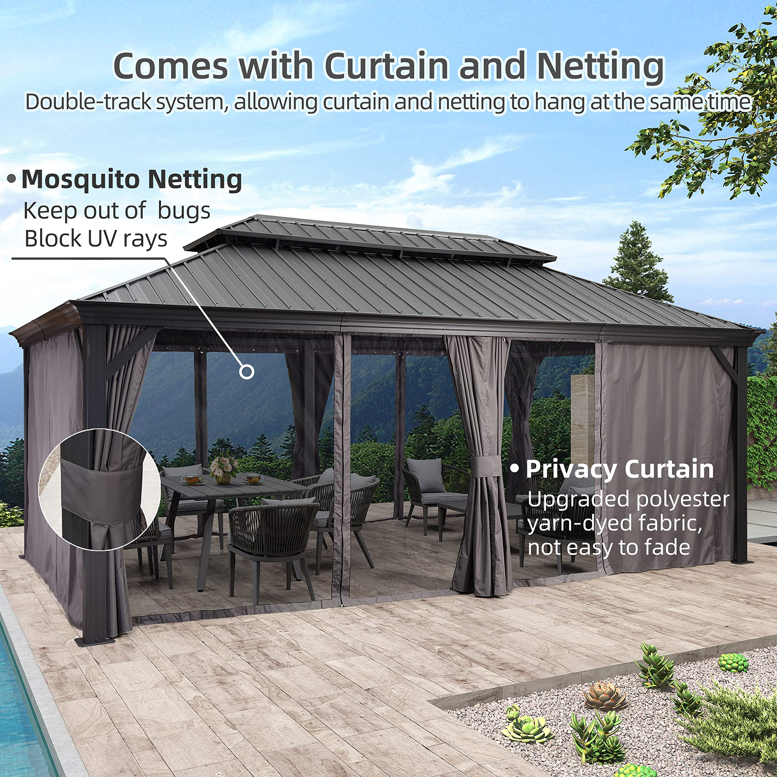 Permanent Hardtop Gazebo Gazebo with Galvanized Steel Double Roof