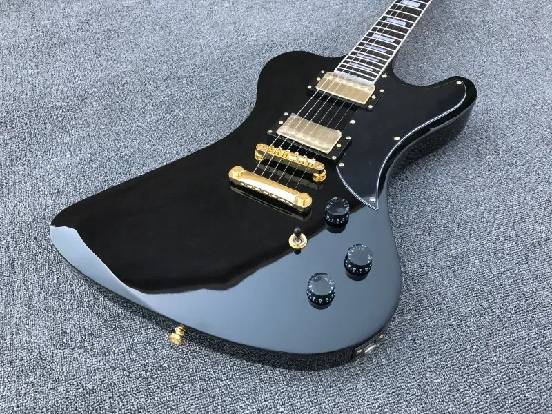 RD Black Electric Guitar with 6 Strings, 2 Golden Hardware Pickups, Mahoganyny Body