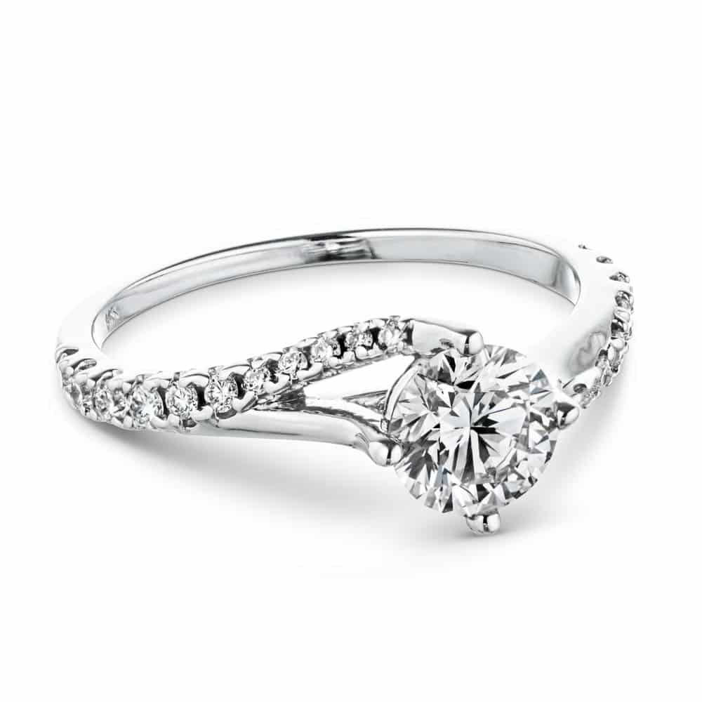 Gianna Round Lab Grown Diamond Split Shank Flame Side Stone Engagement Ring