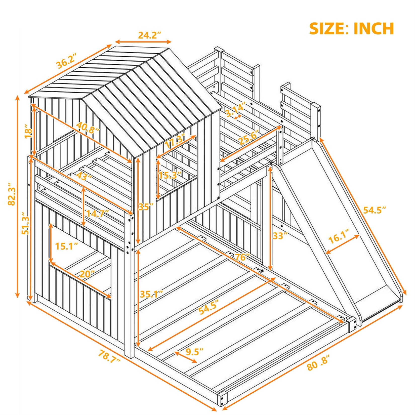 House Bed Bunk Beds with Slide