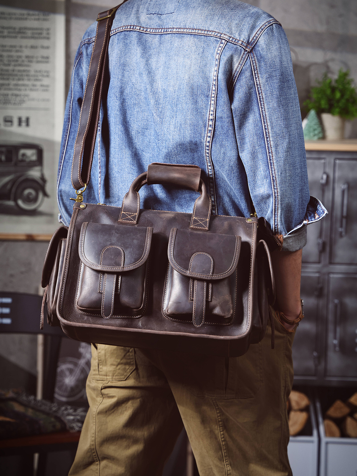 Vintage Full-Grain Leather Briefcase - Rugged Function Meets Timeless Professionalism