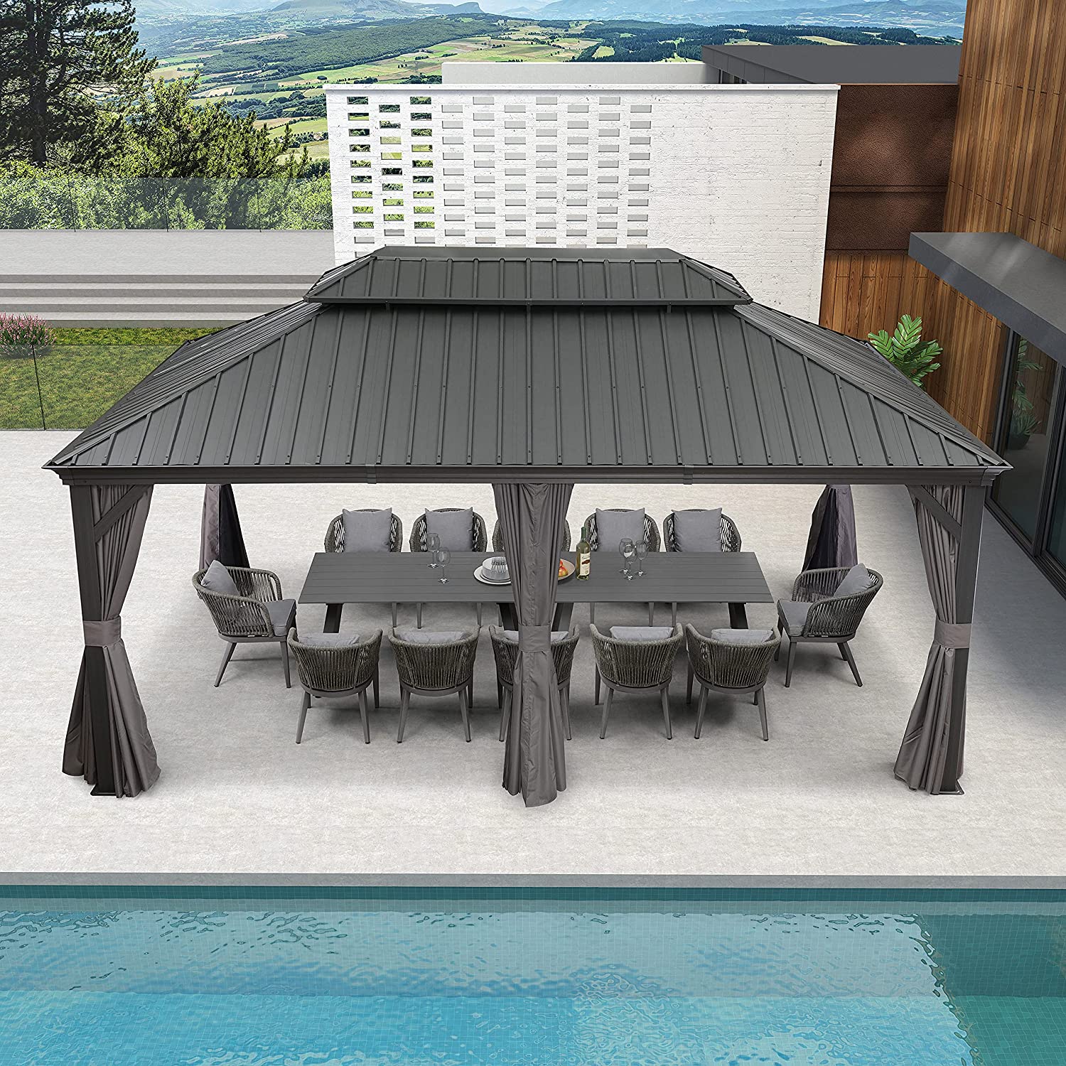 Permanent Hardtop Gazebo Gazebo with Galvanized Steel Double Roof