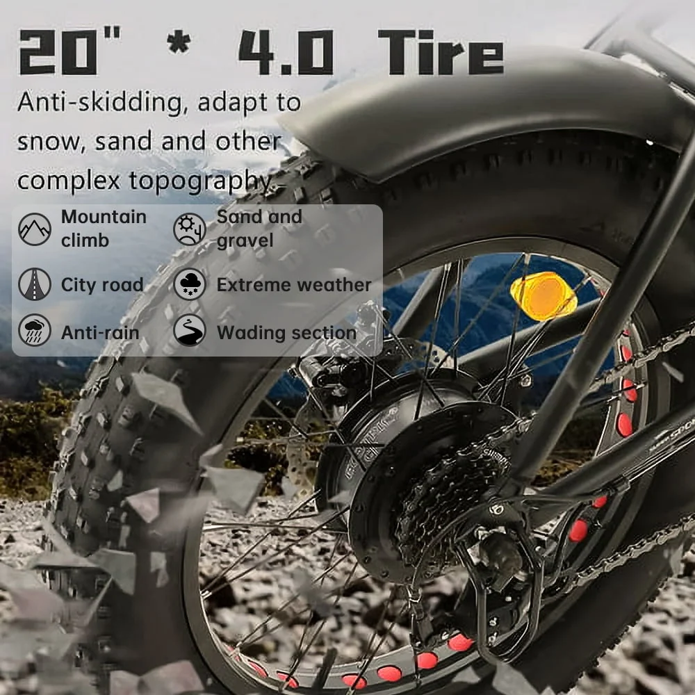 ECOTRIC 20in Folding Fat Tire Electric Bike, 500W, 48V, Black