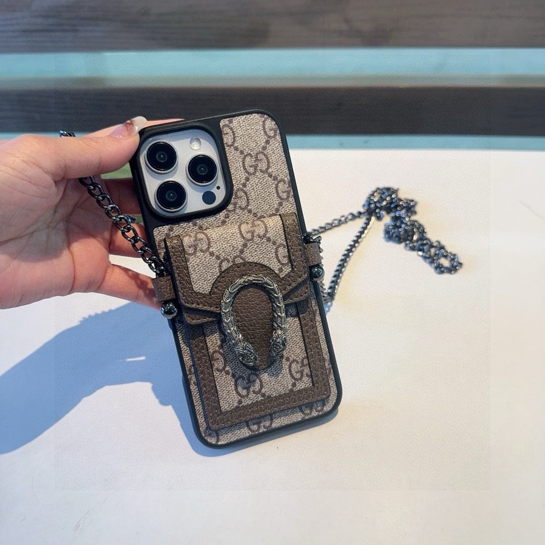 Gucci Dionysus Snake Head Leather Phone Case with Card Slot & Crossbody Strap