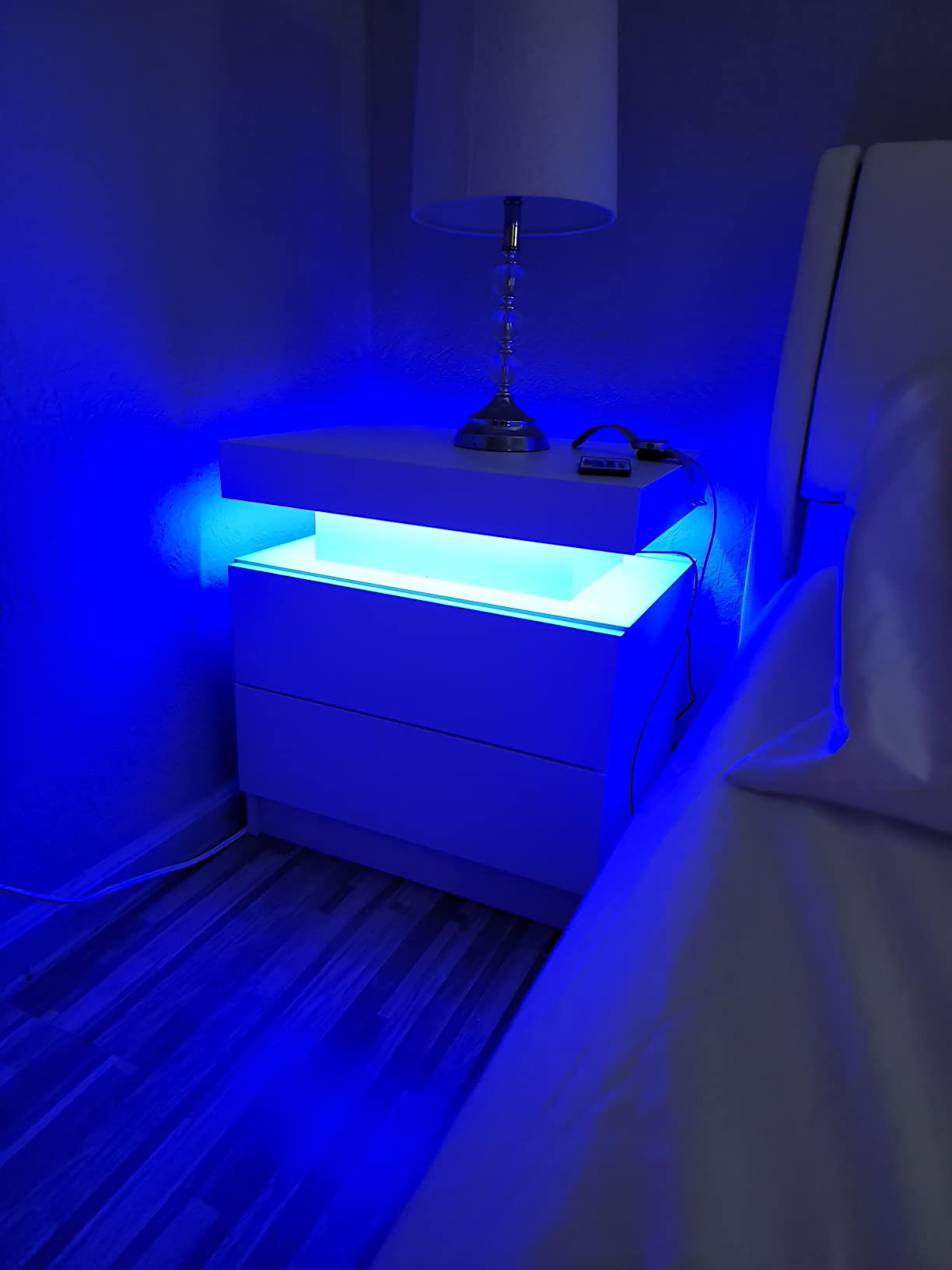 Nightstand Set of 2 LED Nightstand with 2 Drawers